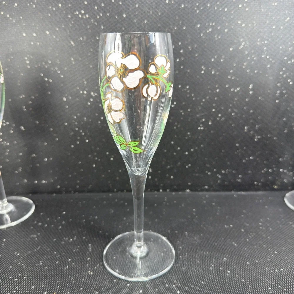 Perrier Jouet Belle Epoque Champagne Flutes Set of 3 Floral Anemone Glassware